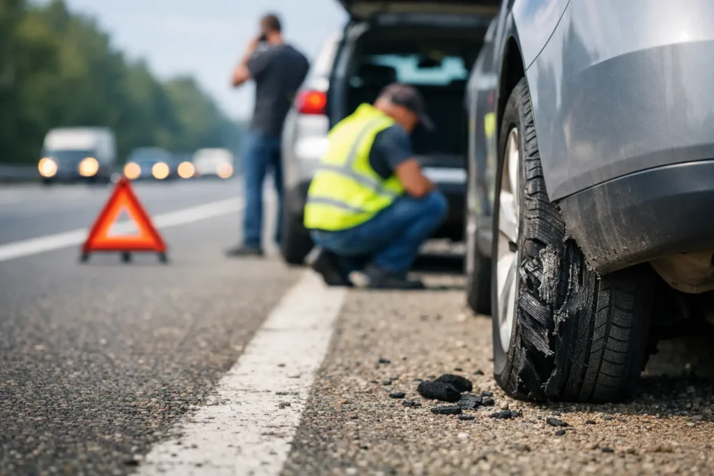 Blowout on Highway Shoulder? Stay Safe First